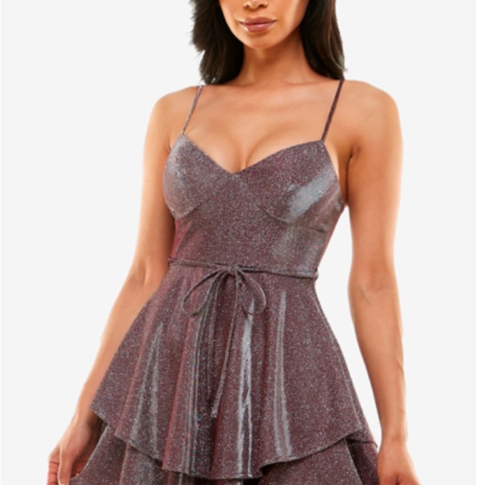 B DARLIN Juniors' Glitter-Knit Tiered-Hem Dress Wine